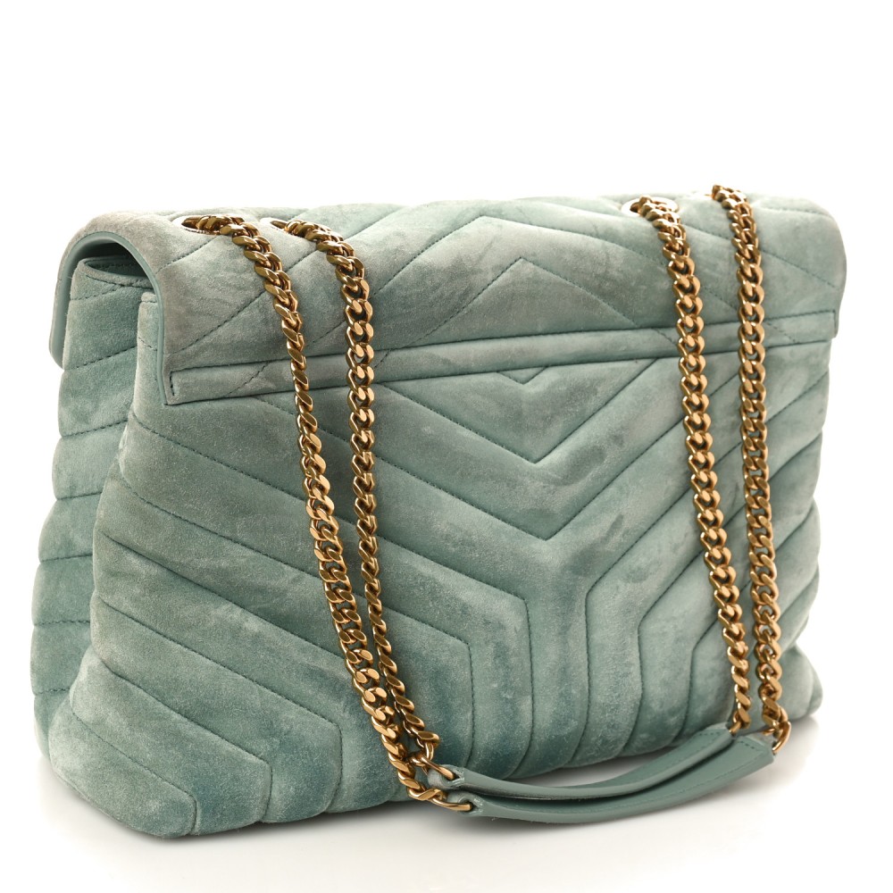 Suede Y Quilted Monogram Medium Loulou Chain Satchel Vert Opaline