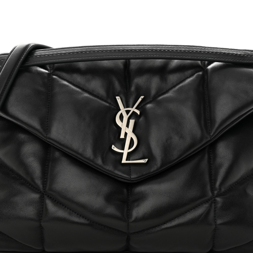 Lambskin Quilted Medium Loulou Puffer Monogram Chain Satchel Black