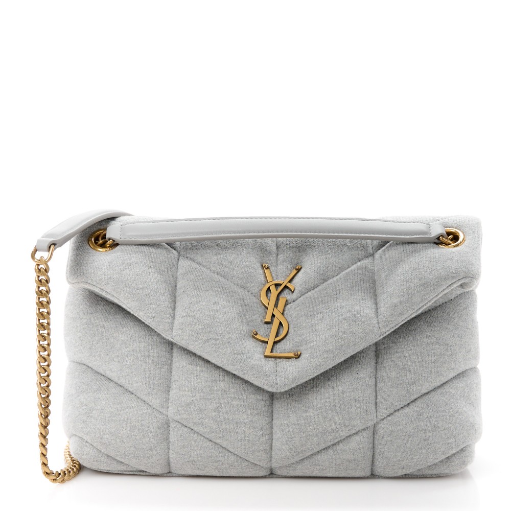 Jersey Quilted Small Loulou Puffer Monogram Chain Satchel Grey Cloud