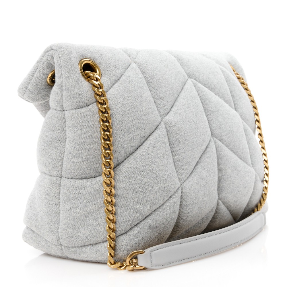 Jersey Quilted Small Loulou Puffer Monogram Chain Satchel Grey Cloud