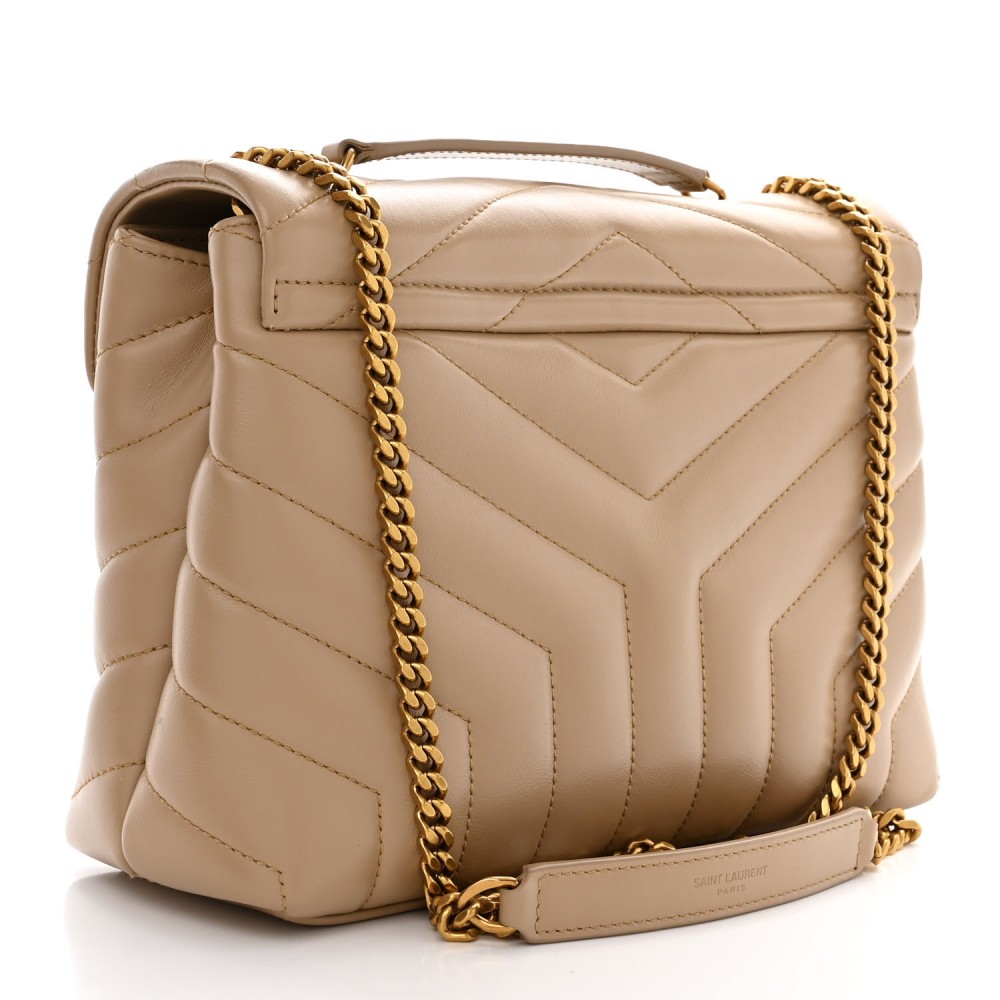 Calfskin Y Quilted Monogram Small Loulou Chain Satchel Dark Beige