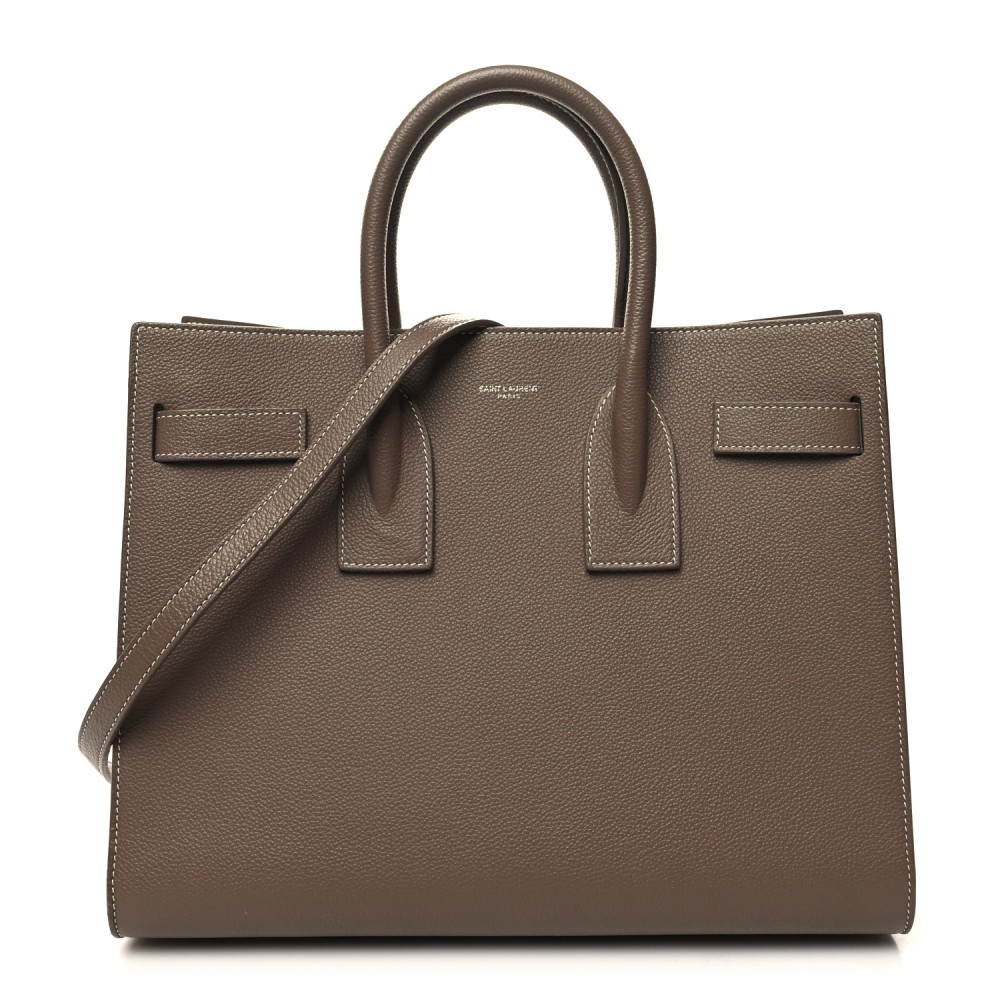 Grained Calfskin Topstitch Small Classic Sac De Jour Taupe