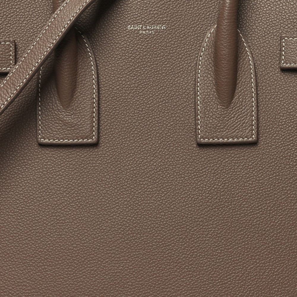 Grained Calfskin Topstitch Small Classic Sac De Jour Taupe