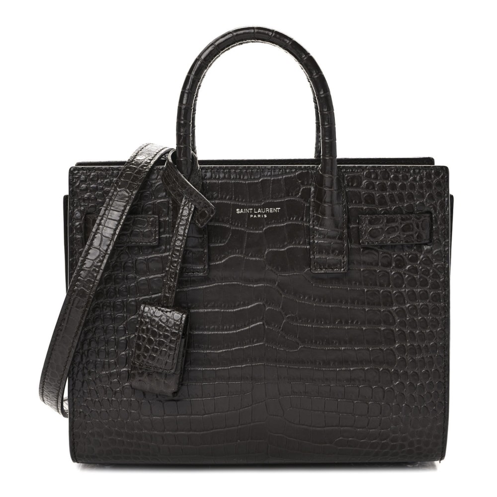 Calfskin Crocodile Embossed Nano Sac De Jour Dark Brown