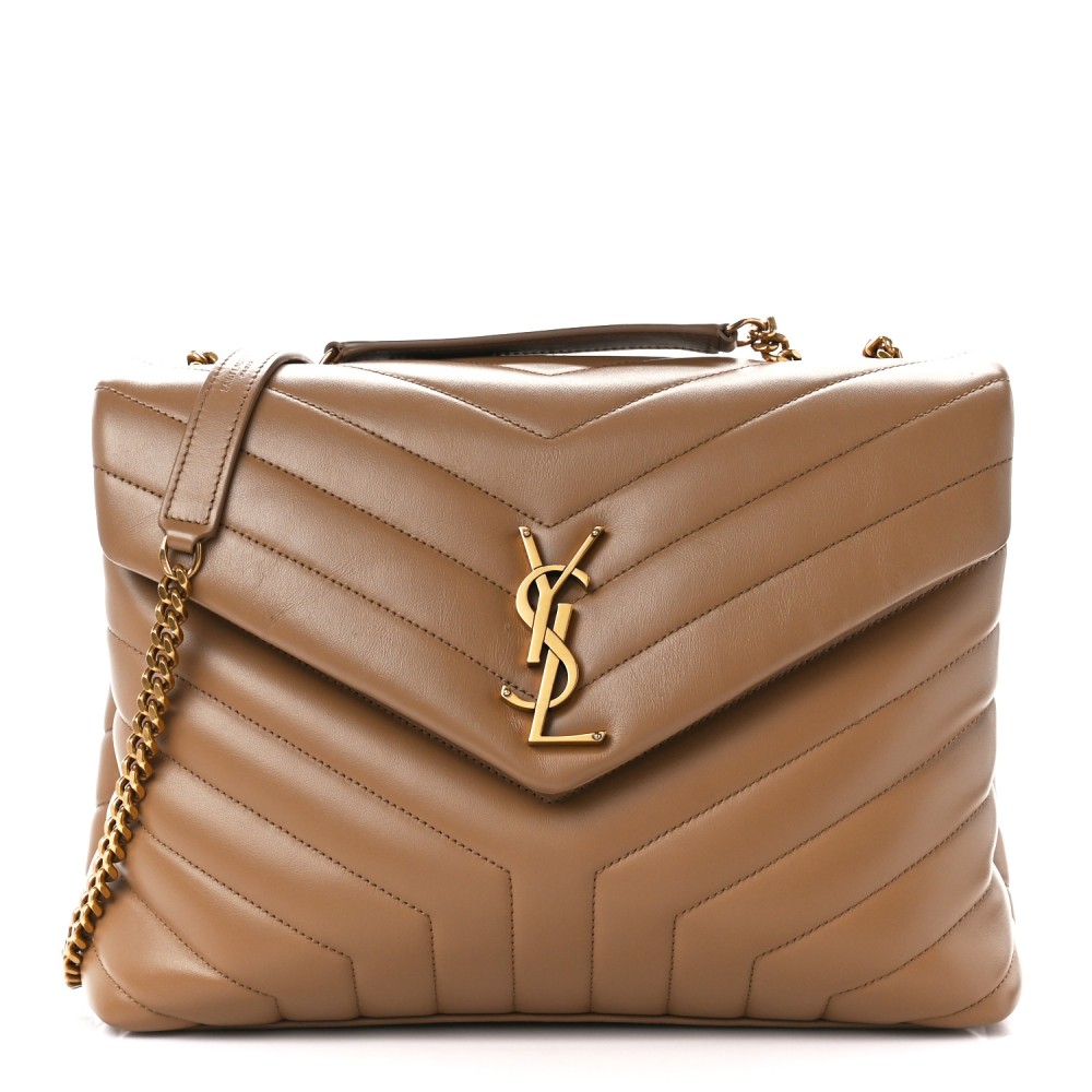 Calfskin Y Quilted Monogram Medium Loulou Chain Satchel Natural Tan