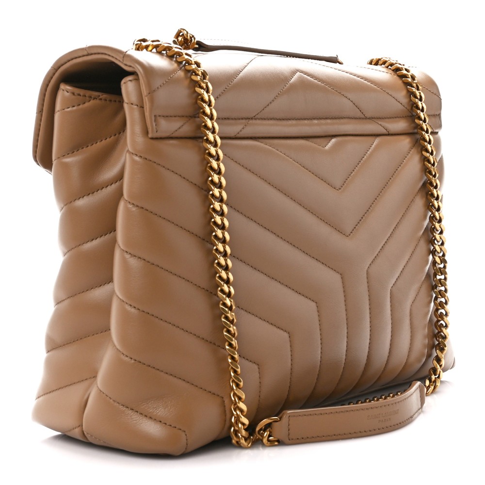 Calfskin Y Quilted Monogram Medium Loulou Chain Satchel Natural Tan