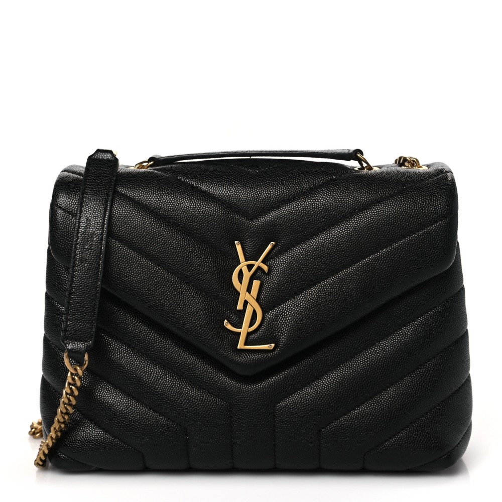 Grain de Poudre Calfskin Y Quilted Monogram Small Loulou Chain Satchel Black