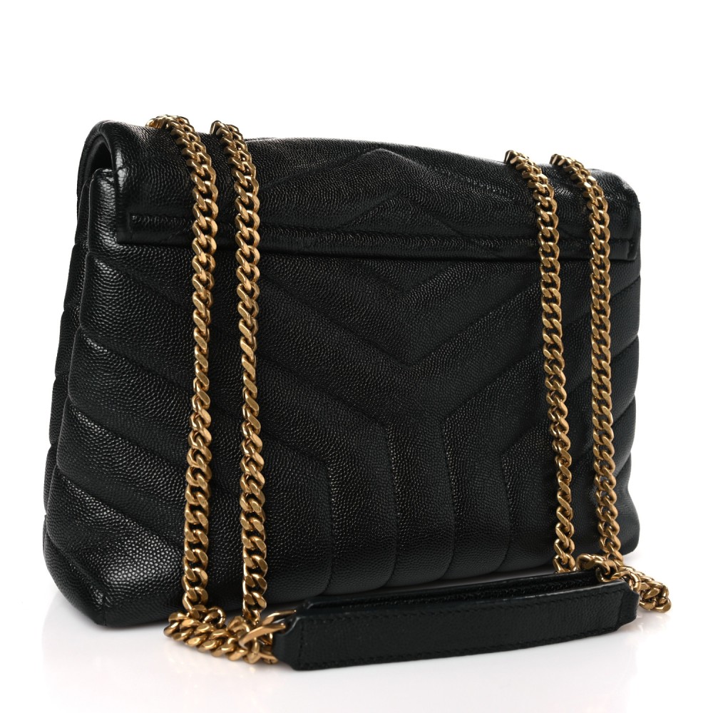 Grain de Poudre Calfskin Y Quilted Monogram Small Loulou Chain Satchel Black