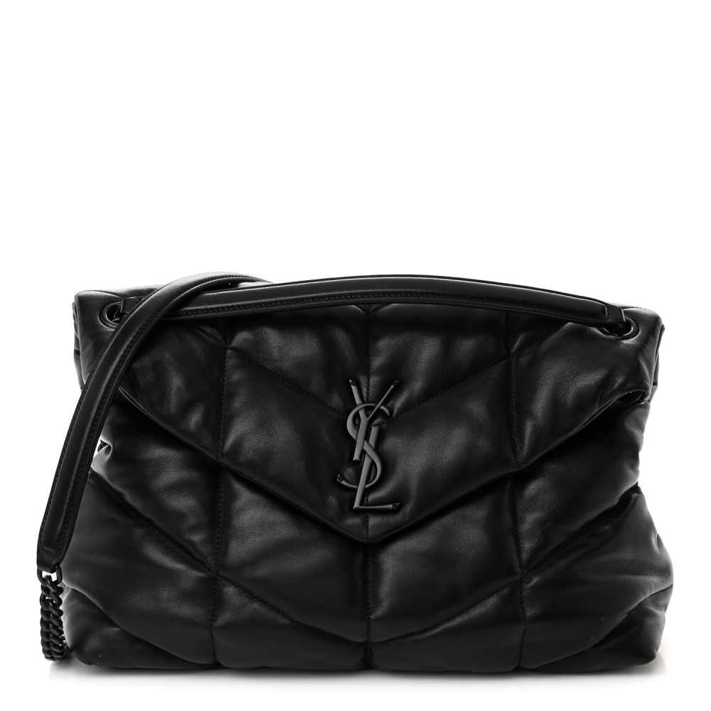 Lambskin Quilted Monogram Monochrome Medium Loulou Puffer Chain Satchel Black