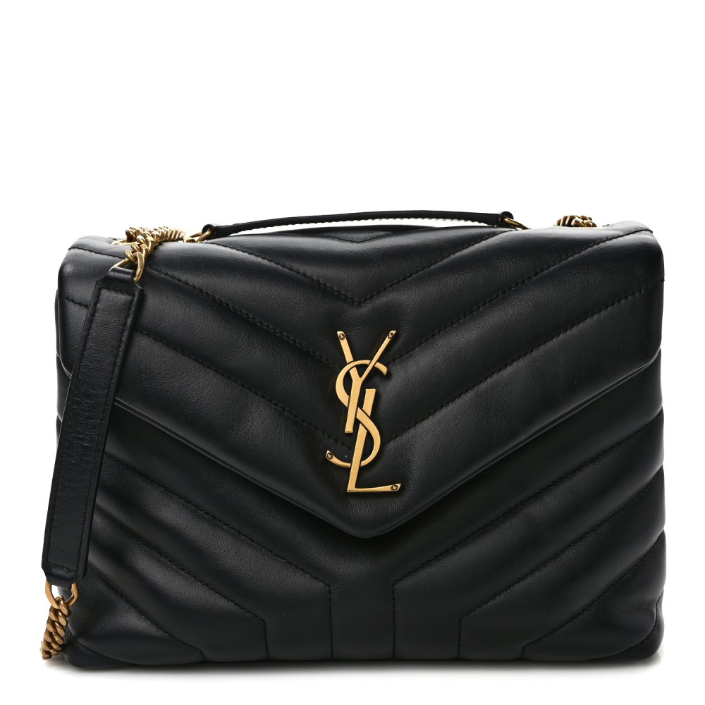 Calfskin Y Quilted Monogram Small Loulou Chain Satchel Black