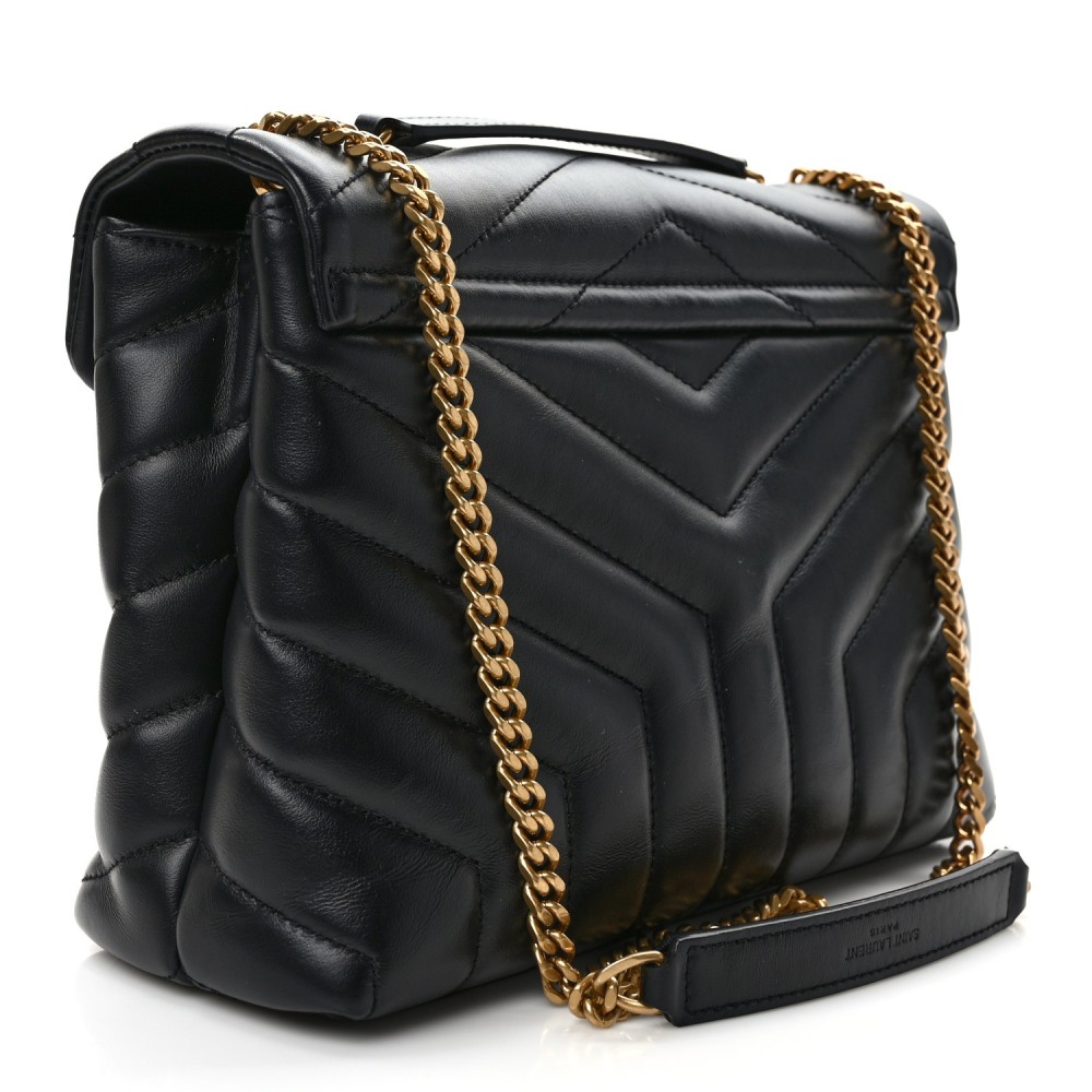 Calfskin Y Quilted Monogram Small Loulou Chain Satchel Black