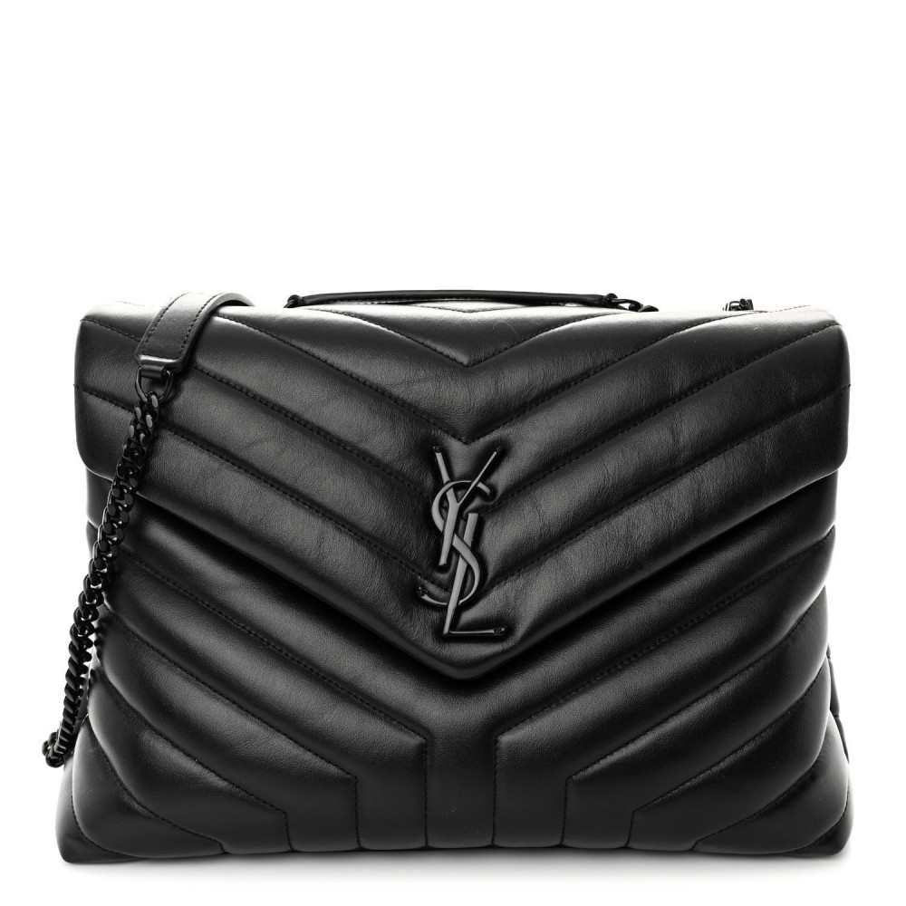 Calfskin Y Quilted Monogram Medium Loulou Chain Satchel Black