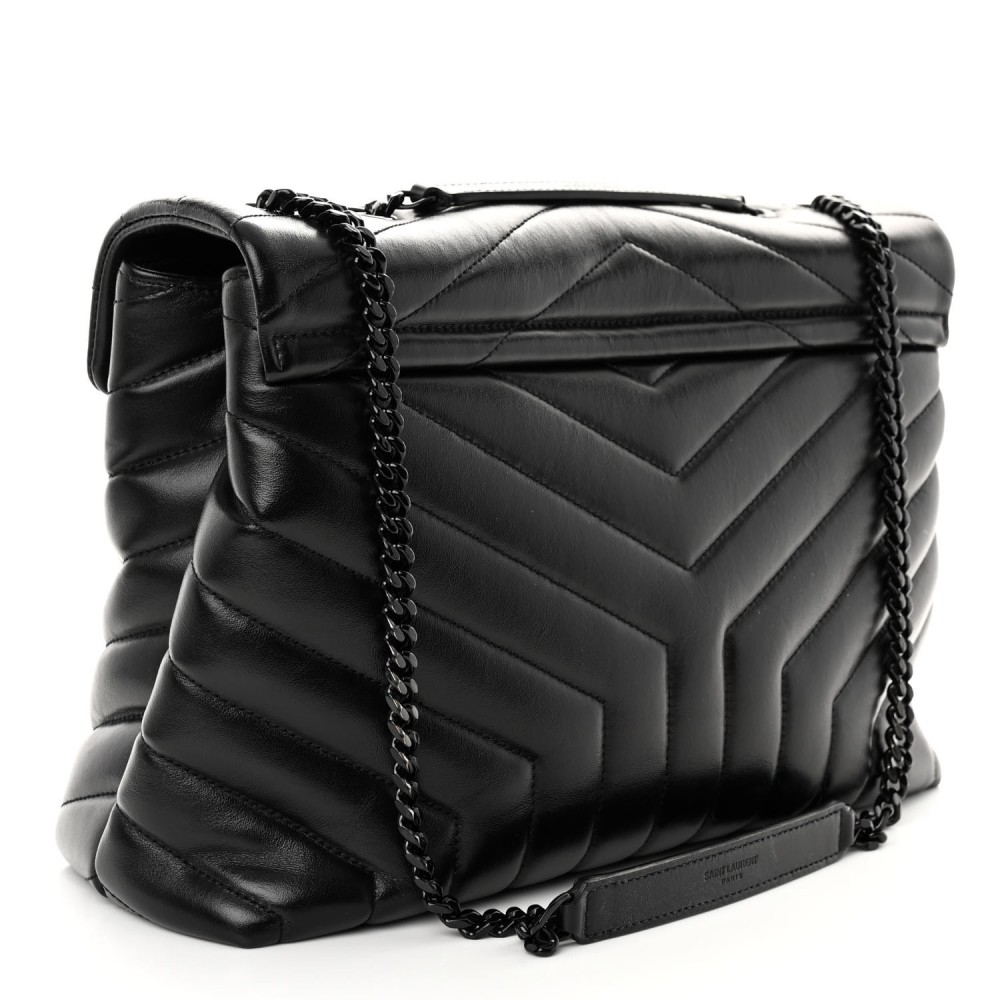 Calfskin Y Quilted Monogram Medium Loulou Chain Satchel Black