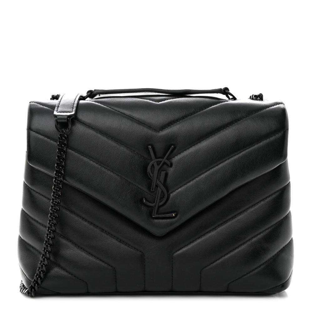 Calfskin Y Quilted Monogram Monochrome Small Loulou Chain Satchel Black