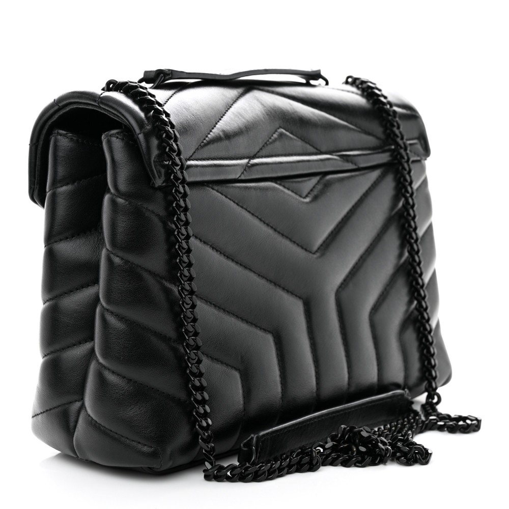 Calfskin Y Quilted Monogram Monochrome Small Loulou Chain Satchel Black