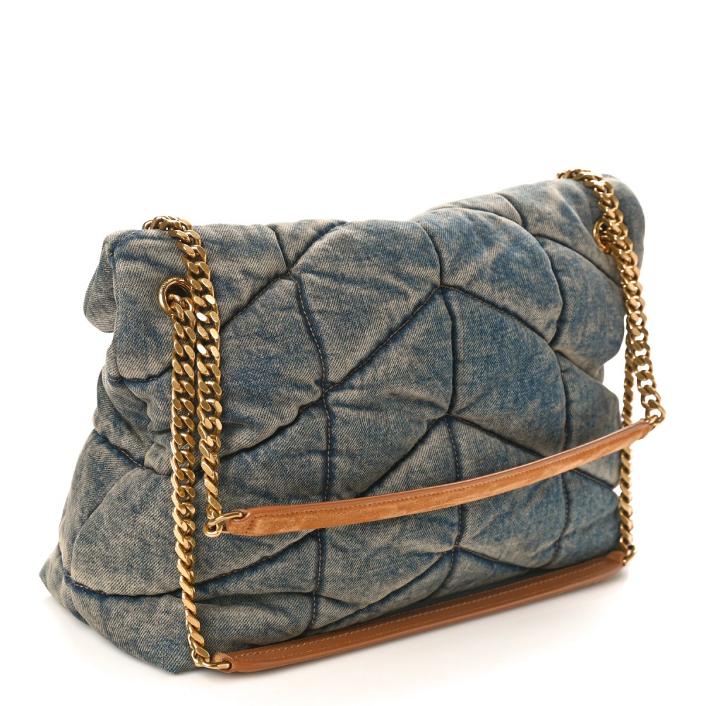 Denim Quilted Medium Loulou Puffer Monogram Chain Satchel Blue Cinnamon