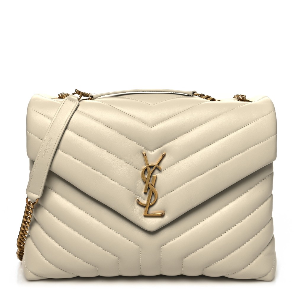 Calfskin Y Quilted Monogram Medium Loulou Chain Satchel Crema Soft