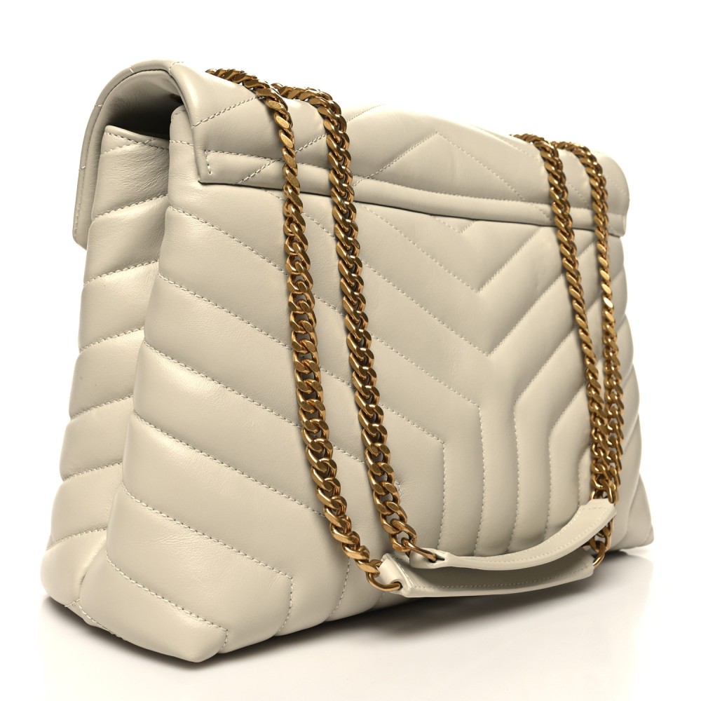 Calfskin Y Quilted Monogram Medium Loulou Chain Satchel Crema Soft