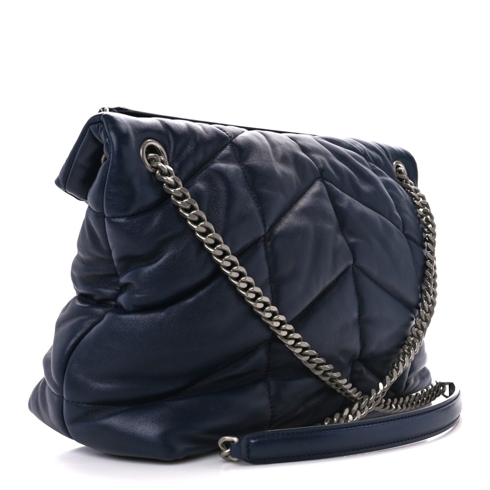 Lambskin Quilted Medium Loulou Puffer Monogram Chain Satchel Navy