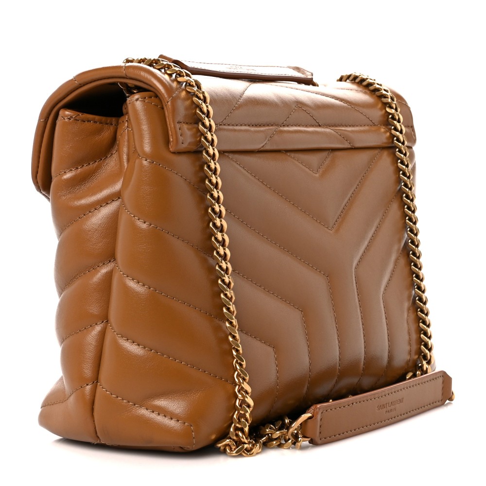 Calfskin Y Quilted Monogram Small Loulou Chain Satchel Dark Natural