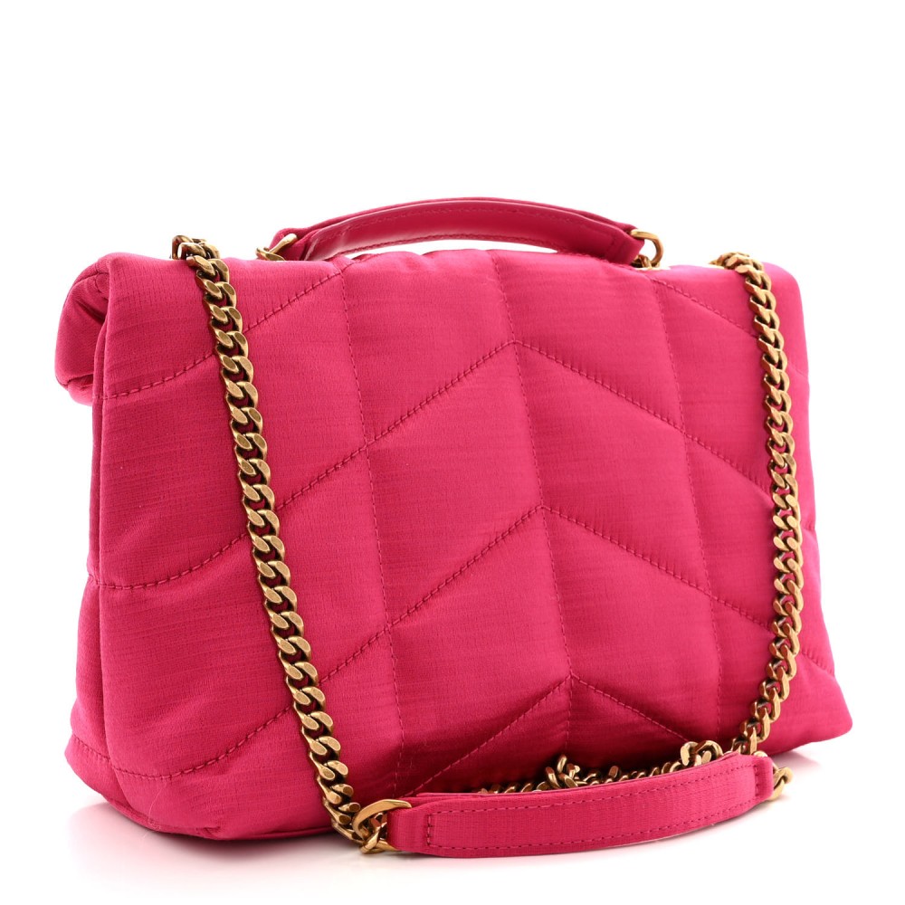 Satin Quilted Toy Loulou Puffer Monogram Chain Satchel Guava Pink