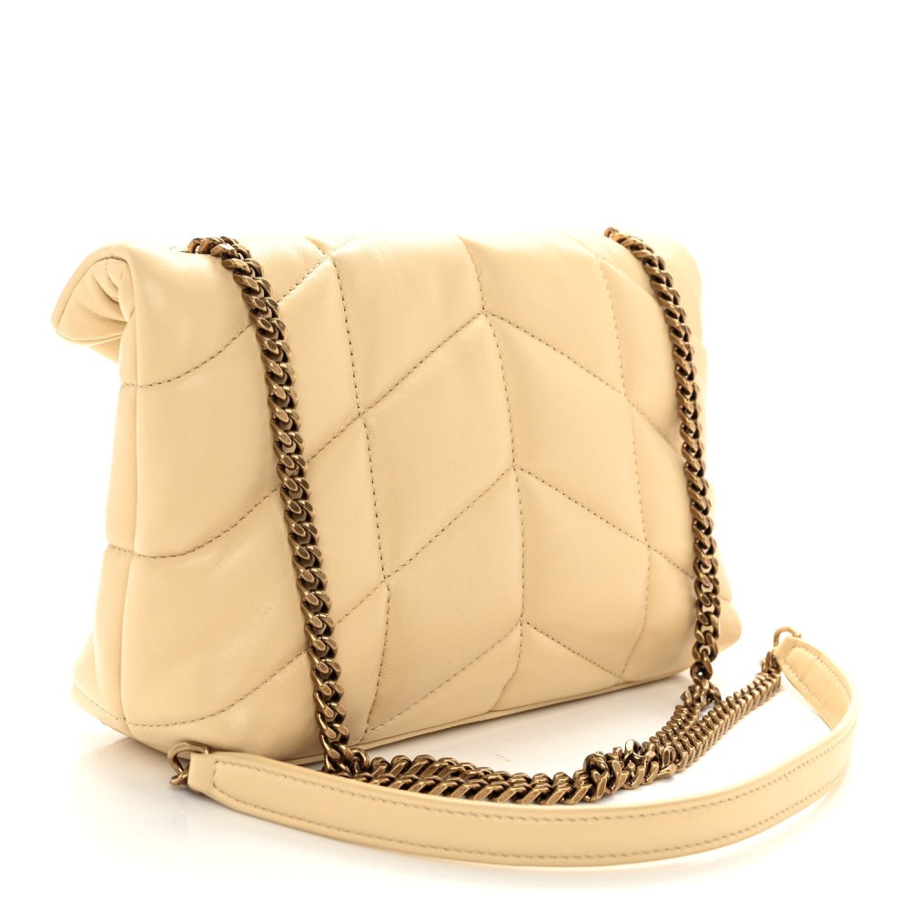 Lambskin Quilted Toy Loulou Puffer Monogram Chain Satchel Jaune Pale