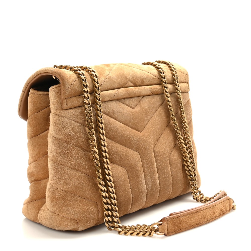 Suede Calfskin Y Quilted Monogram Small Loulou Chain Satchel Cinnamon