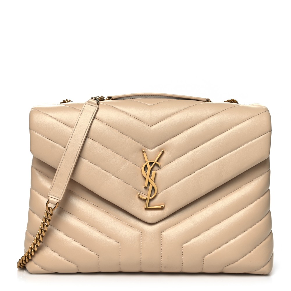 Calfskin Y Quilted Monogram Medium Loulou Chain Satchel Nude Powder