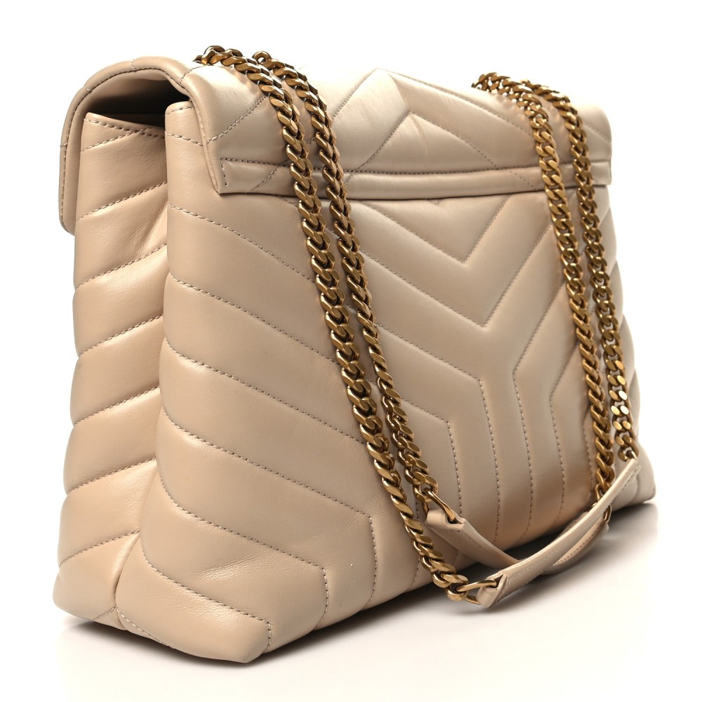 Calfskin Y Quilted Monogram Medium Loulou Chain Satchel Nude Powder