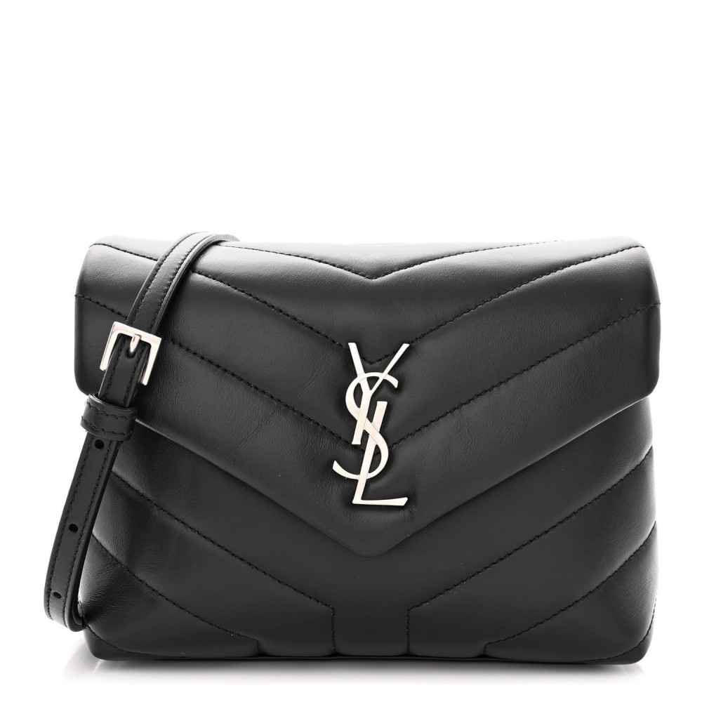 Calfskin Y Quilted Monogram Toy Loulou Crossbody Bag Black