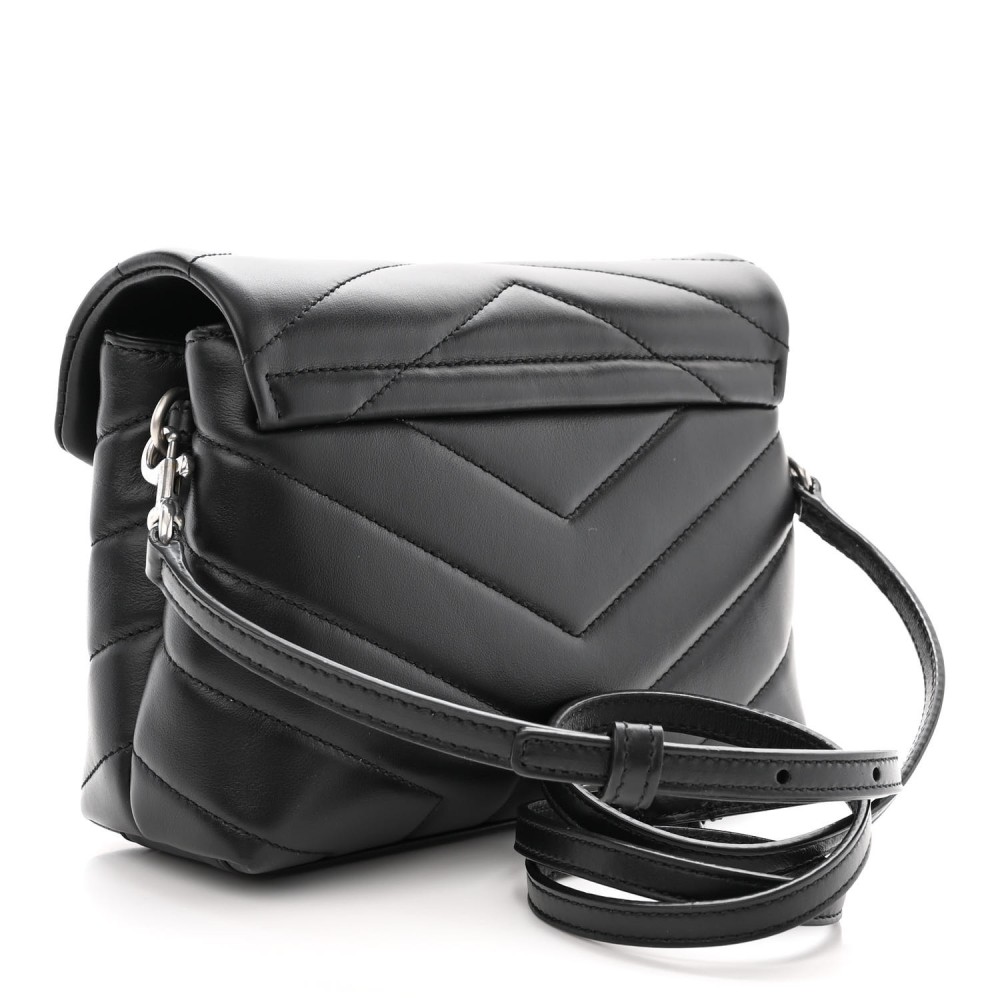 Calfskin Y Quilted Monogram Toy Loulou Crossbody Bag Black