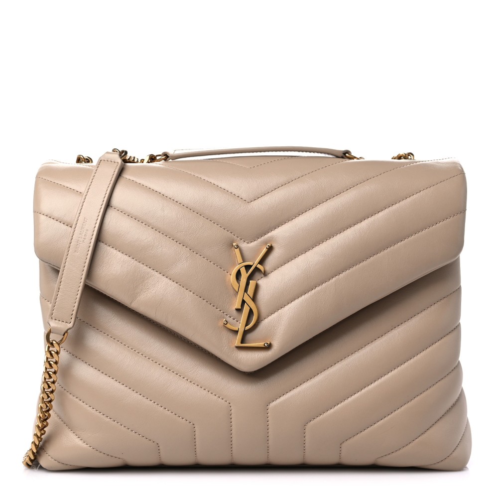 Calfskin Y Quilted Monogram Medium Loulou Chain Satchel Dark Beige