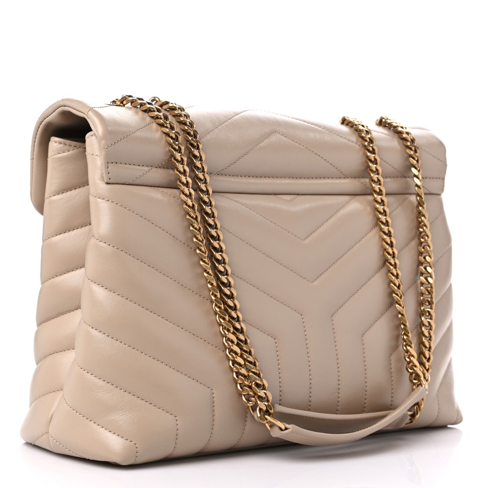 Calfskin Y Quilted Monogram Medium Loulou Chain Satchel Dark Beige