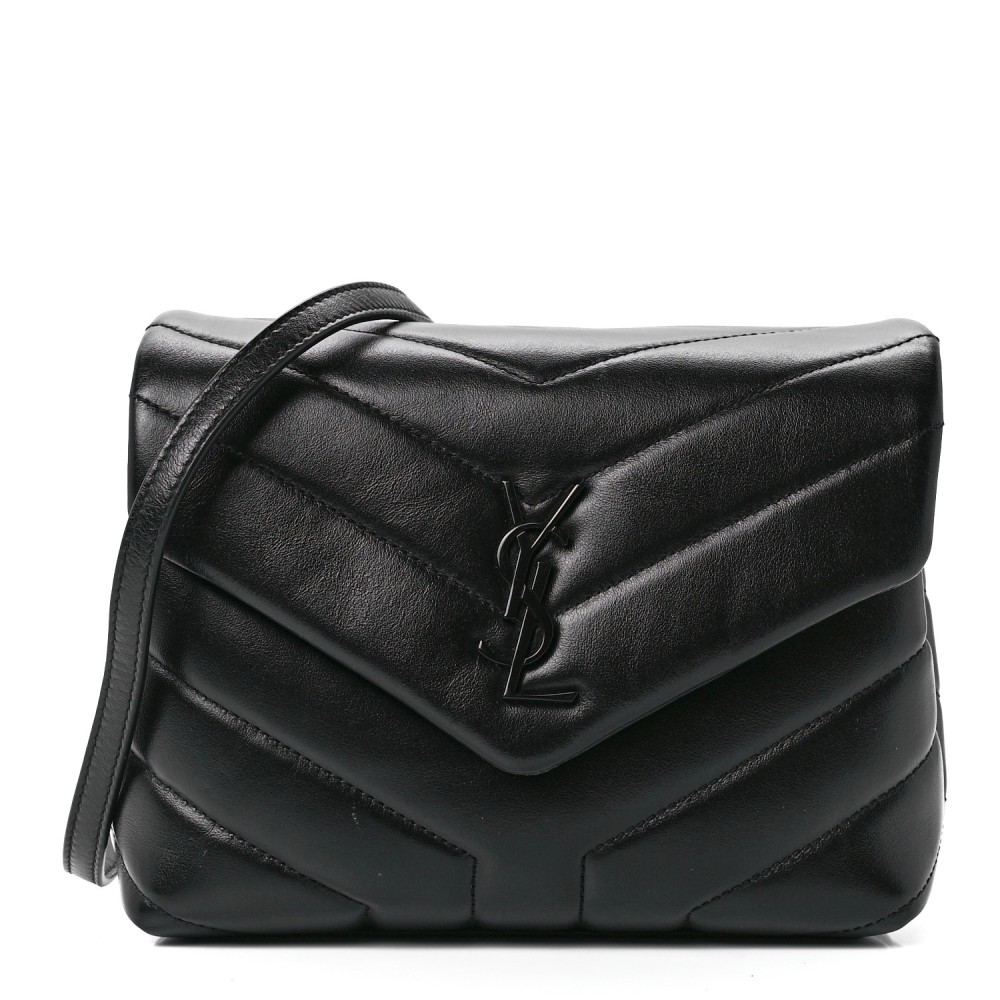 Calfskin Y Quilted Monogram Monochrome Toy Loulou Crossbody Bag Black