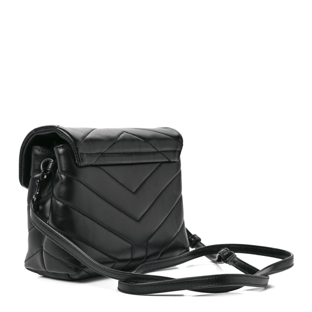 Calfskin Y Quilted Monogram Monochrome Toy Loulou Crossbody Bag Black