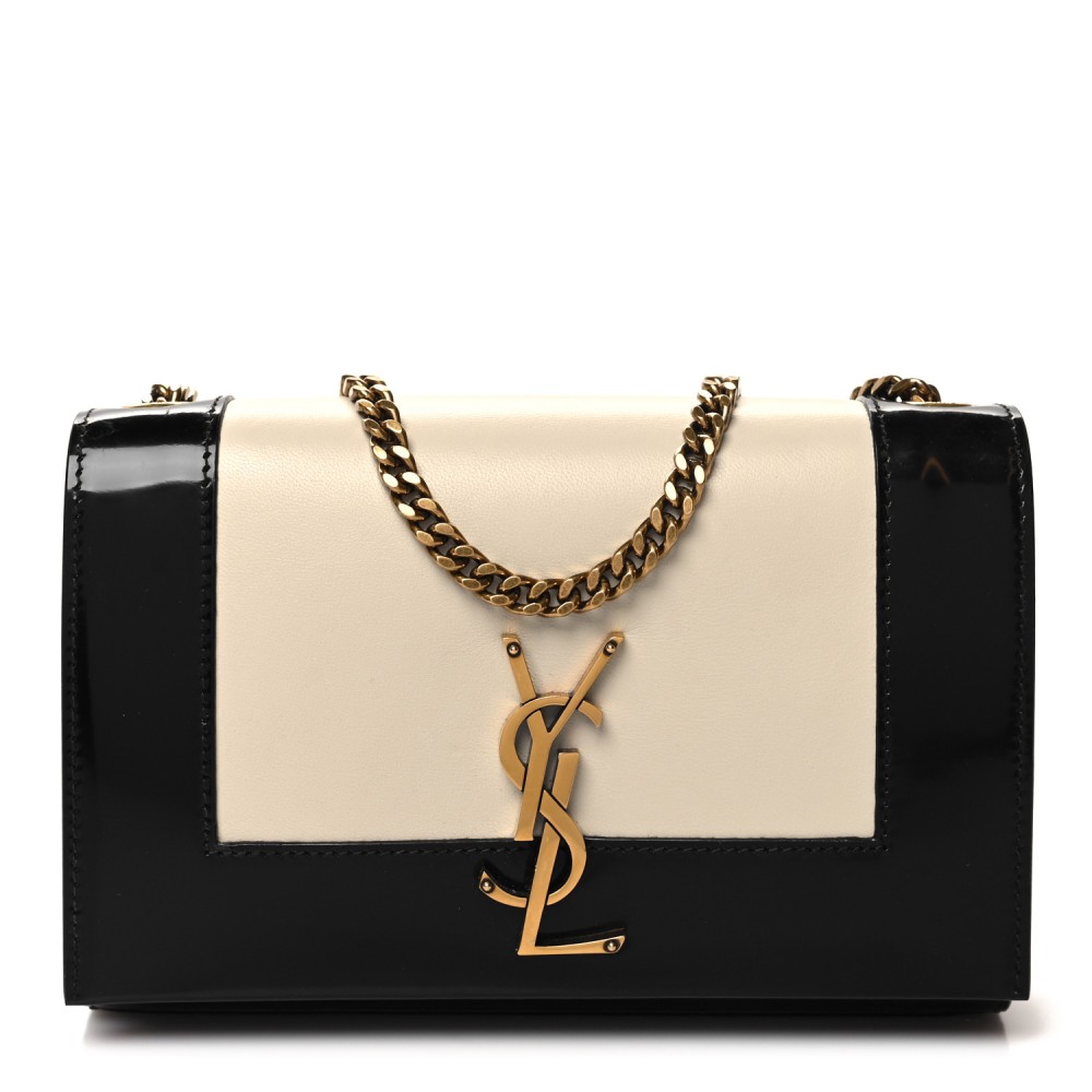 Nappa Patent Calfskin Two-Toned Small Monogram Kate Satchel Alabastro Black