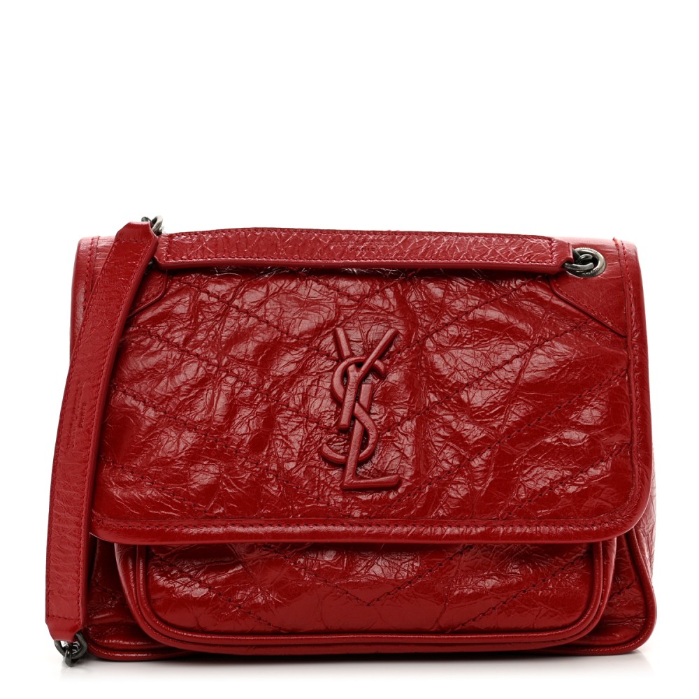 Crinkled Calfskin Matelasse Monogram Baby Niki Chain Satchel Rouge Eros