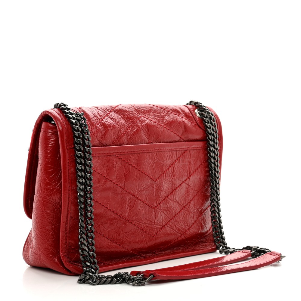 Crinkled Calfskin Matelasse Monogram Baby Niki Chain Satchel Rouge Eros