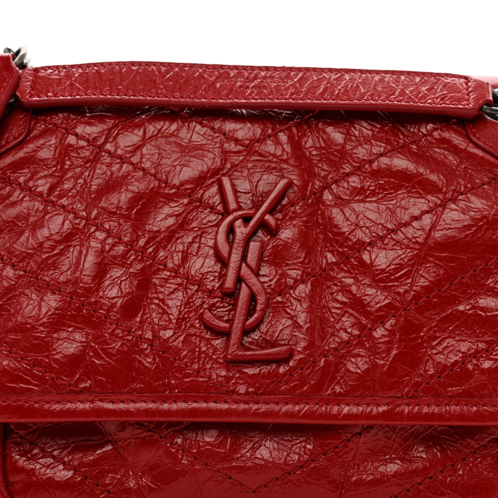 Crinkled Calfskin Matelasse Monogram Baby Niki Chain Satchel Rouge Eros