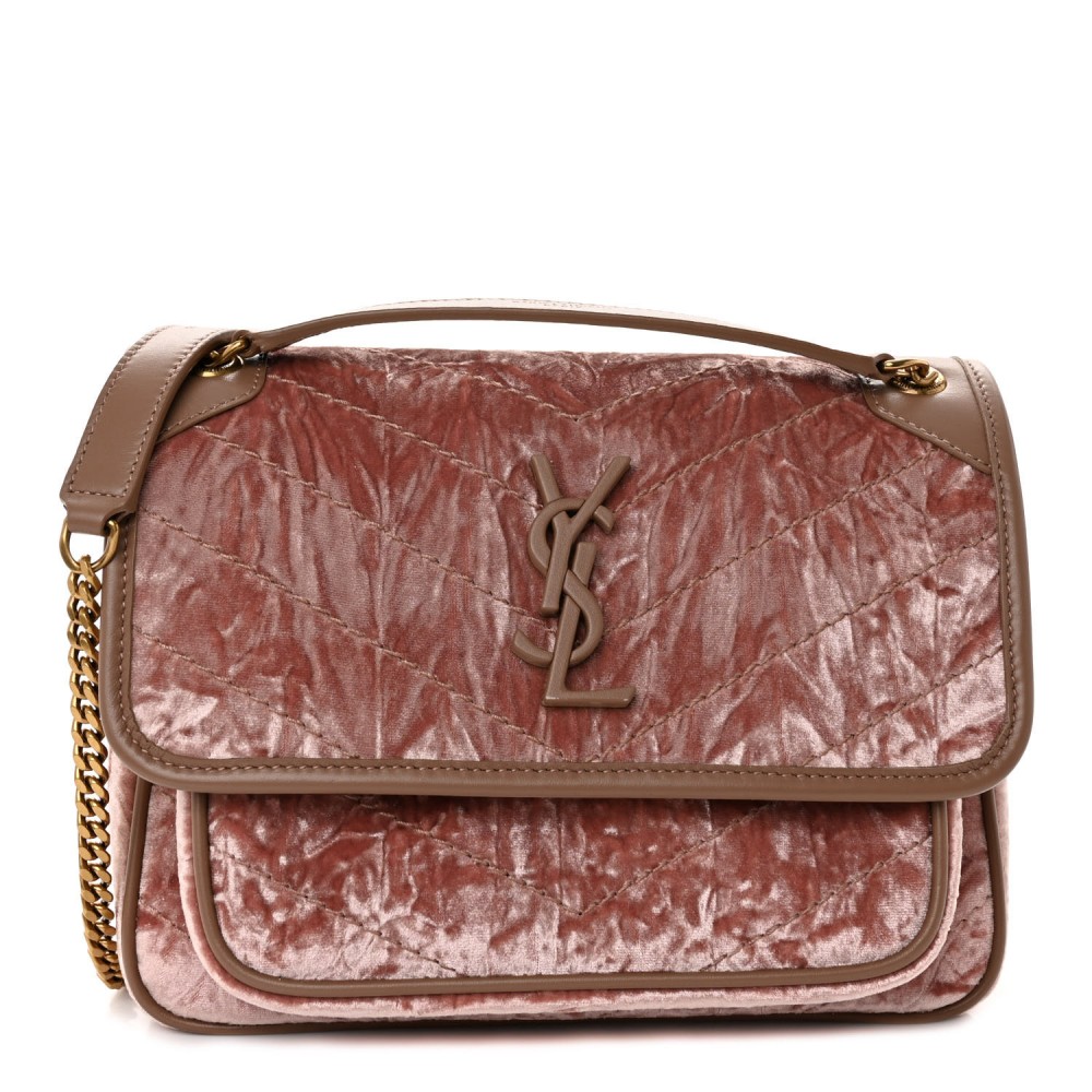 Velvet Monogram Matelasse Baby Niki Chain Satchel Pink