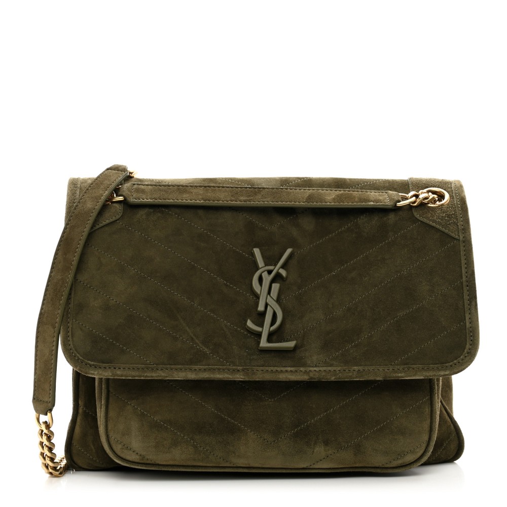 Suede Monogram Medium Niki Chain Satchel Loden Green