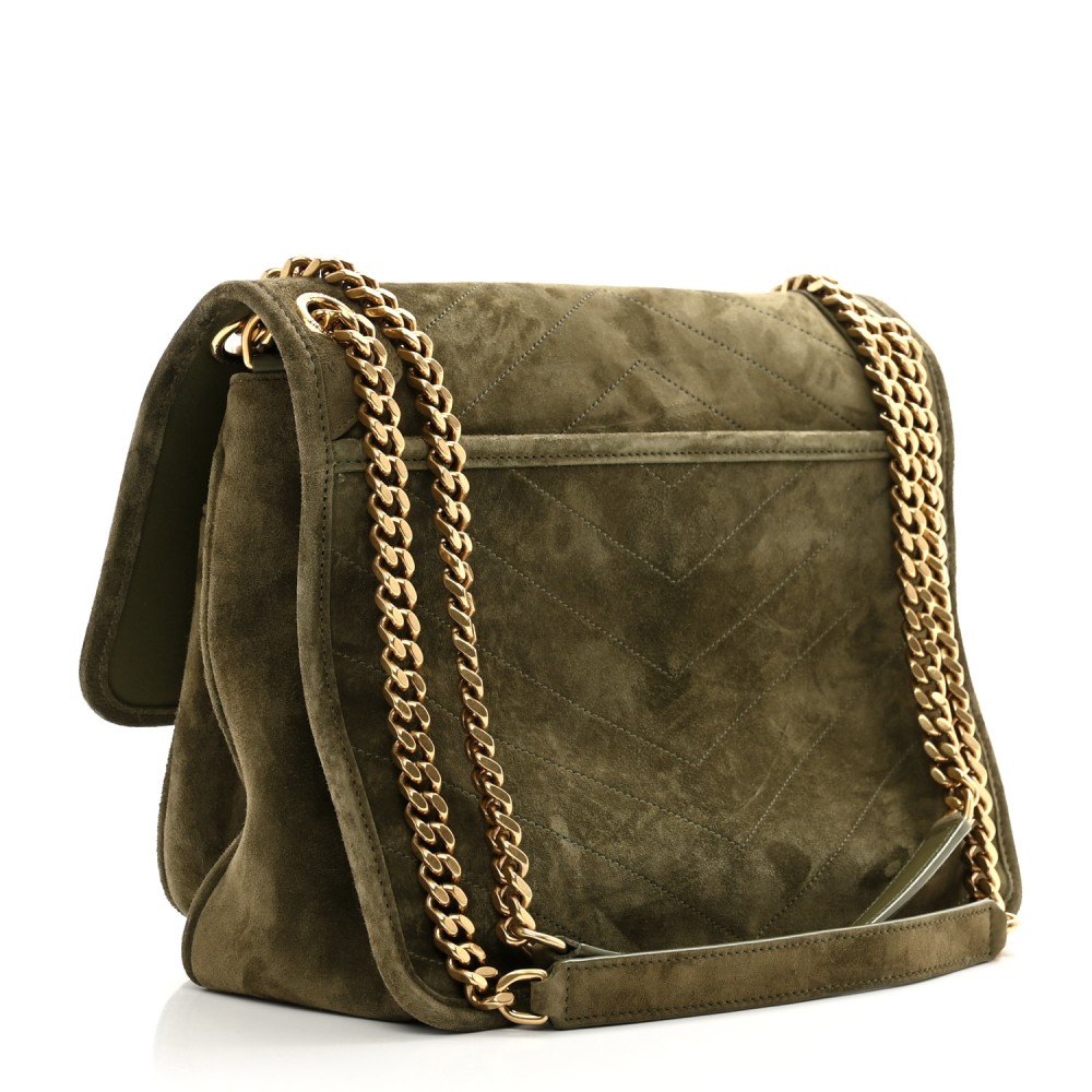 Suede Monogram Medium Niki Chain Satchel Loden Green