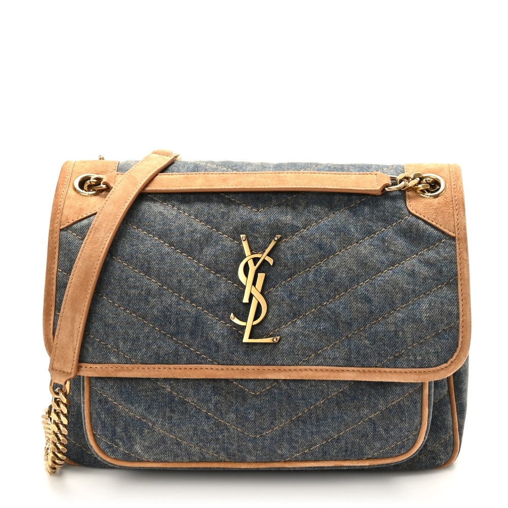 Denim Suede Monogram Medium Niki Chain Satchel Blue