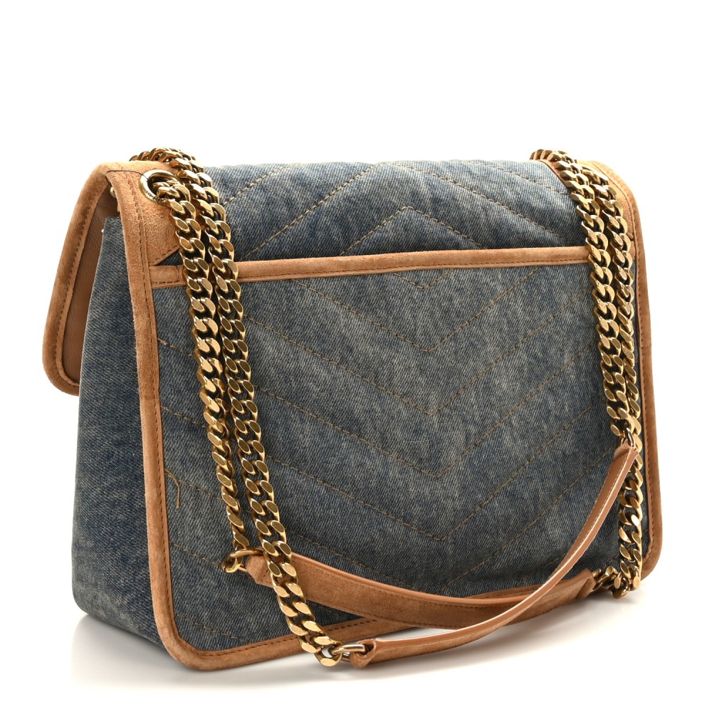 Denim Suede Monogram Medium Niki Chain Satchel Blue