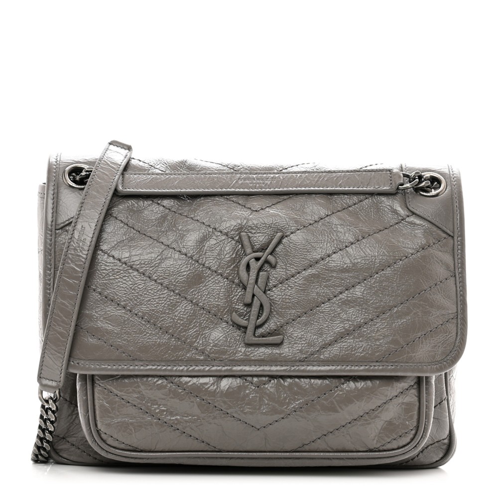 Lambskin Matelasse Monogram Medium Niki Chain Satchel Fog