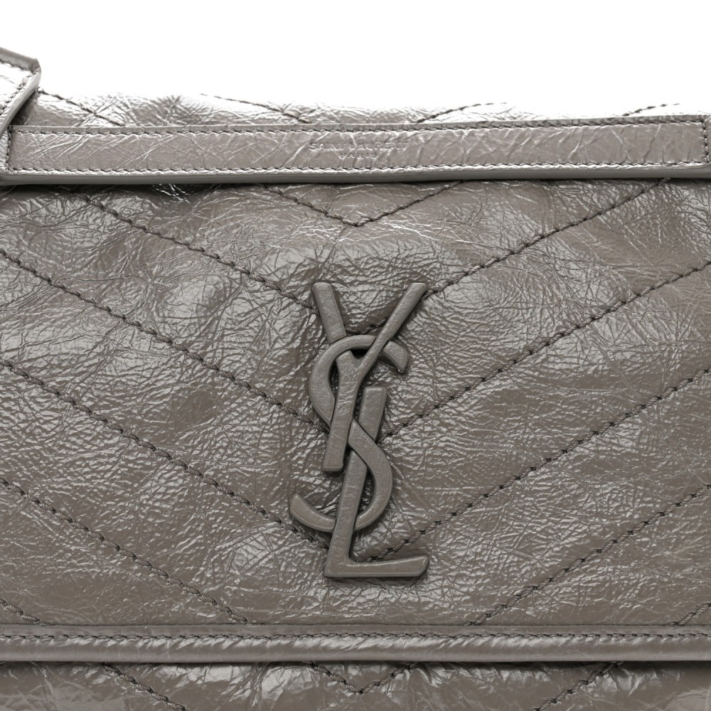 Lambskin Matelasse Monogram Medium Niki Chain Satchel Fog