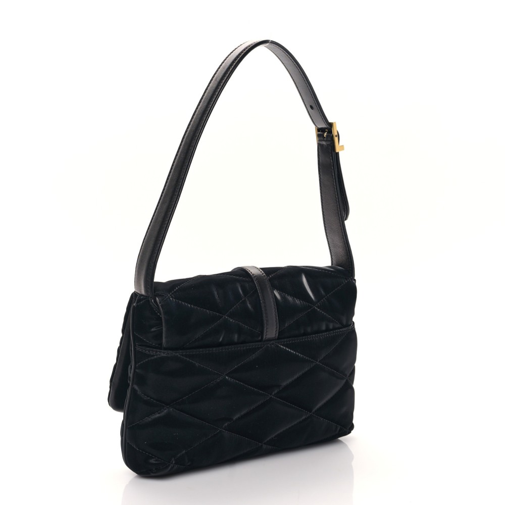 Satin Quilted Le 57 Diamond Shoulder Bag Black