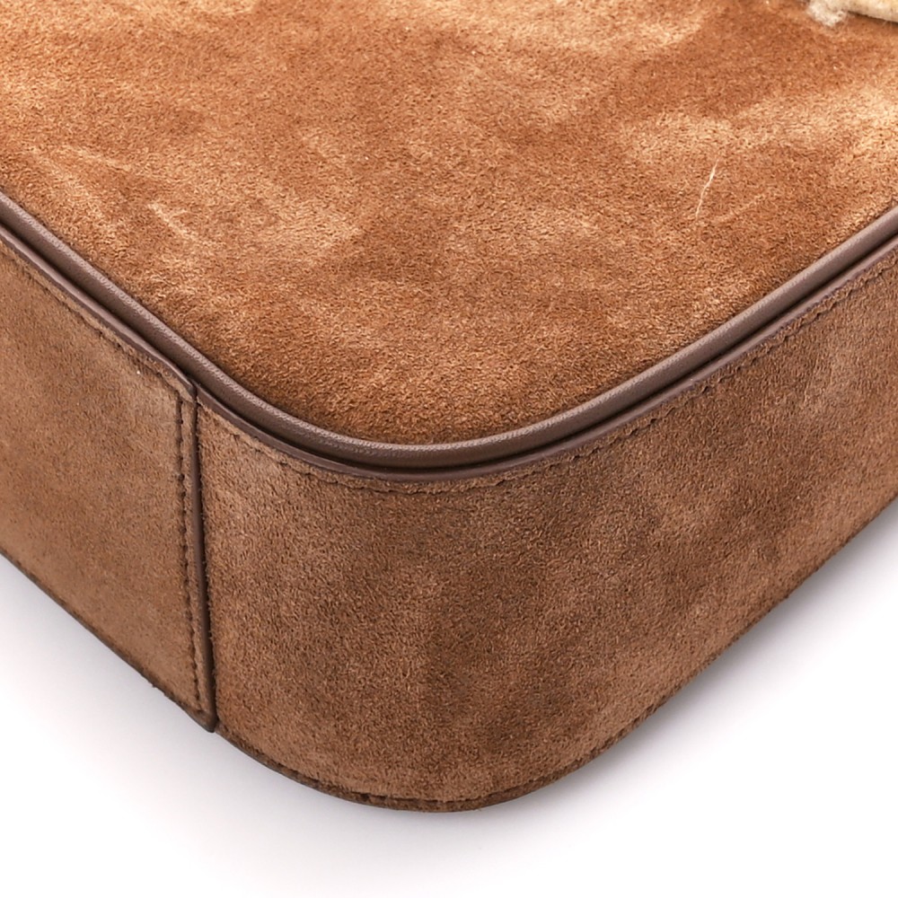 Suede Calfskin Shearling Le 5 A 7 Hobo Dark Cigar Natural Beige